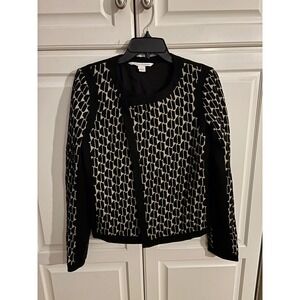 Diane Von Furstenberg DVF Geometric Knit Jacket‎ Blazer Black White Size 8
